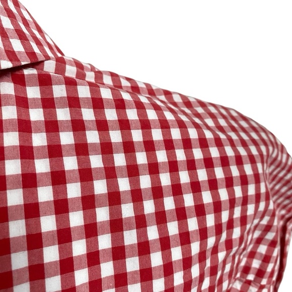Weekday Stella Gingham Blouse XS Red White Check Cropped Boxy Cotton Shirt - Picture 11 of 14